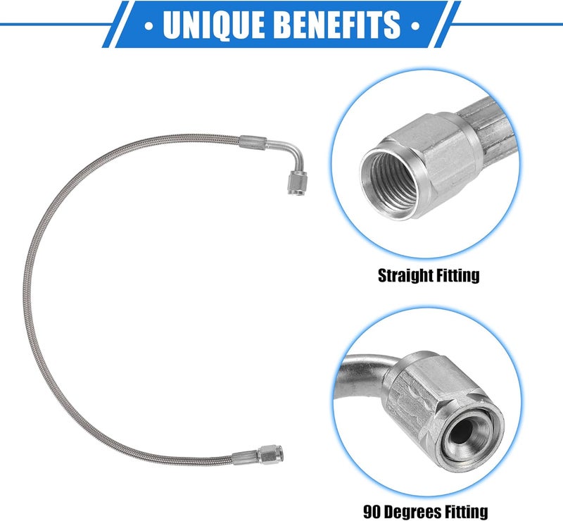 VekAuto AN3 Braided Steel Turbo Oil Feed Line 90 Degree to Straight Hose End, 21" Remote Turbocharger Oil Drain Return Line Universal for Car Durable Stainless Steel PTFE Silver Tone - Image 3